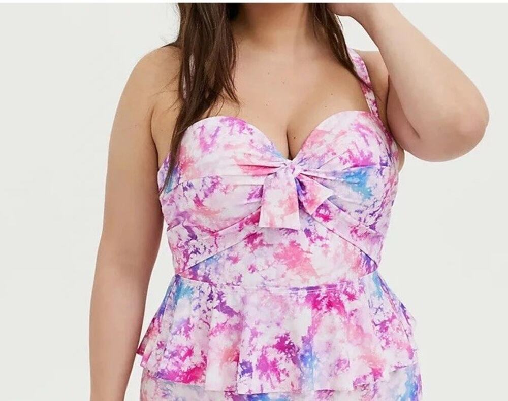 Torrid Tie Front Underwire Peplum Midkini Top Tie Dye 2X D/DD Stretch NWT
